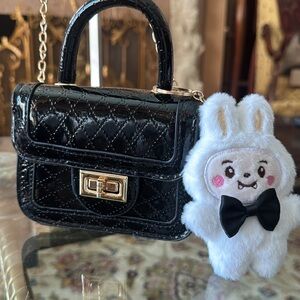 Handbag / crossbody with Plush Bunny Charm perfect for young girl patent leather